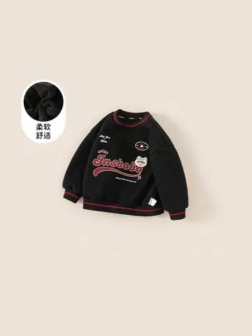 Felpa da Bambino Invernale Ispessita in Pile Girocollo Ricamo di Lettere Cartone Animato Maglione a Maniche Lunghe Top Caldo