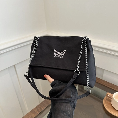 Borsa a Tracolla in Pelle PU Ricamata Con Farfalle Per Donna Borsa Sottoascellare Con Catena Borsa a Tracolla Casual