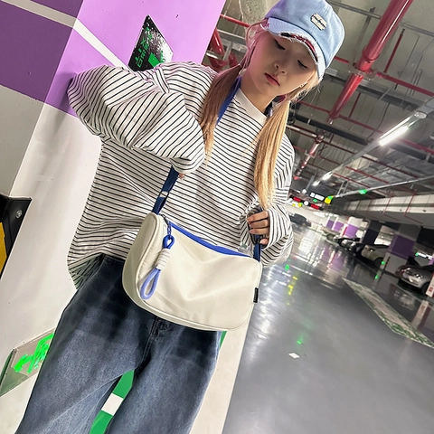 Borsa a Spalla da Donna in Tessuto Oxford alla Moda Grande Capacità Hobo Bag con Tracolla a Contrasto Casual Crossbody