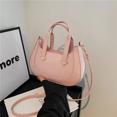 Bolso de Hombro Creciente de Cuero PU Vintage para Mujer Color Sólido Bolso de Axila Asa Superior Bolso de Mano Correa Ajustable