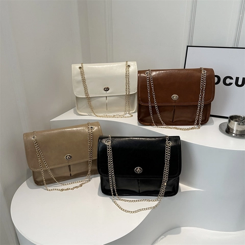 Borsa a Spalla con Catena in Pelle PU Retrò per Donna Borsa Sottobraccio Vintage Borsa a Tracolla con Patta a Girello in Metallo