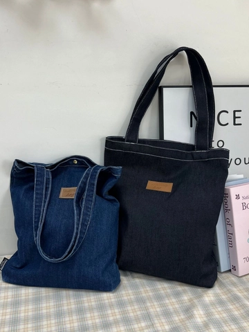 Sac Cabas en Toile de Denim pour Femmes Grande Capacité Coutures Contrastées Sac à Main Épaule pour École Quotidien Style Rétro Simple