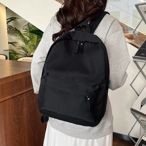Zaino in Tela Nero Minimalista per Uomo Studenti Zaino da Scuola Leggero e Casual Con Fascia per Trolley e Spallacci Regolabili