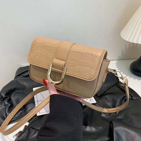 Sac à Épaule en Cuir PU pour Femme Motif Crocodile Sac Sous le Bras Mode Petit Sac Carré Avec Boucle Dorée Sacoche