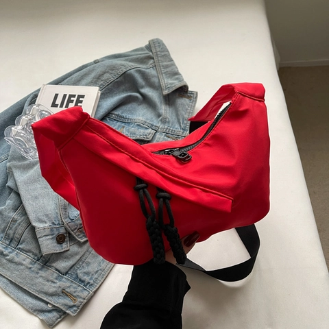 Bolso de Hombro para Mujer de Gran Capacidad de Tela Oxford Color Sólido Bolso de Media Luna Estilo Coreano Bolso Cruzado Casual