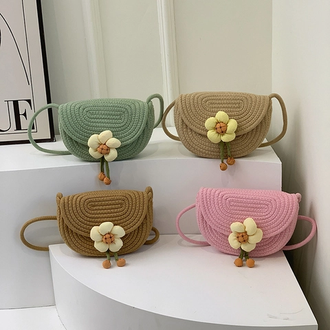 Handgefertigte Blume Baumwollseil Gewebte Umhängetasche Muschelform Crossbody Damen Sommer Strand Lässig Reise Urlaub Tasche