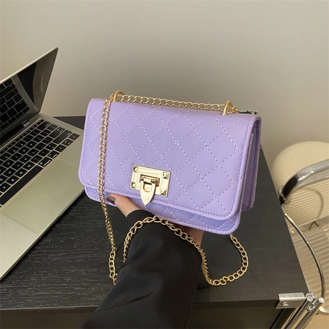 Borsa a Tracolla da Donna in Pelle PU Trapuntata Moda a Punto Rombi Borsa a Tracolla con Catena in Metallo Fibbia per Uso Quotidiano