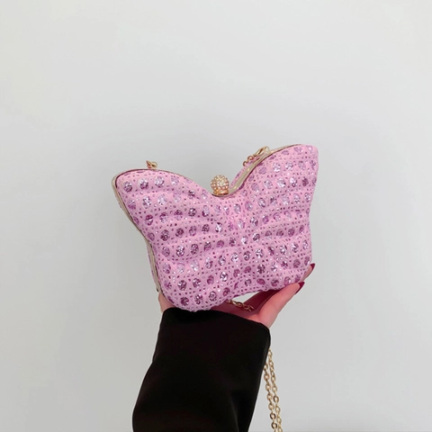 Borsa da Sera con Paillettes e Strass a Forma di Farfalla Borsa a Tracolla in Pelle PU per Donna Matrimonio Festa