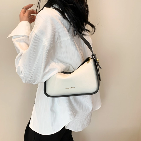 Damen Retro PU Leder Unterarm Schultertasche Vintage Denim Spleißen Umhängetasche Mit Goldener Schnalle Für Pendeln Casual Daily