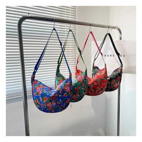 Borsa a Spalla da Donna Grande Capacità in Tela con Stampa Floreale Peonia Stile Etnico Retro Hobo Borsa per Uso Quotidiano