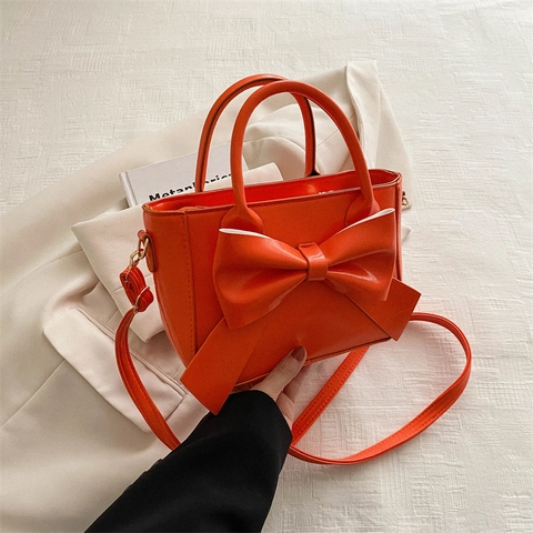 Bolso de Mano de Moda para Mujer con Lazo Elegante Bolso de Hombro de Cuero PU Bolso Cuadrado Pequeño Bolso Diario para Mujer