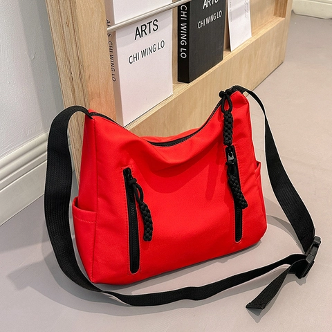 Fashion Women Large Capacity Nylon Tote Bag Casual Crossbody Shoulder Bag With Multi Pocket Solid Color Daily Handbag