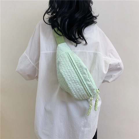 Korean Style Women Bubble Texture Chest Bag Casual Solid Color Fanny Pack With Adjustable Strap Crossbody Waist Bag