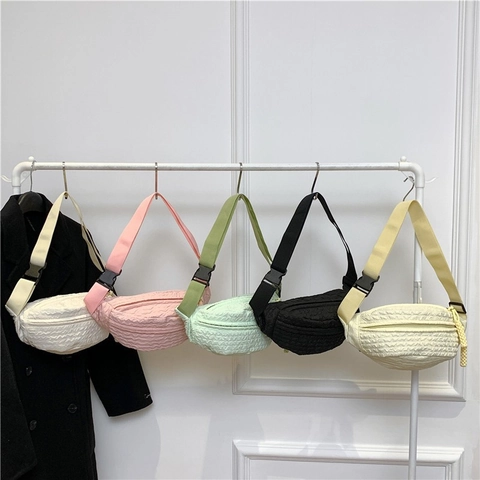 Korean Style Women Bubble Texture Chest Bag Casual Solid Color Fanny Pack With Adjustable Strap Crossbody Waist Bag