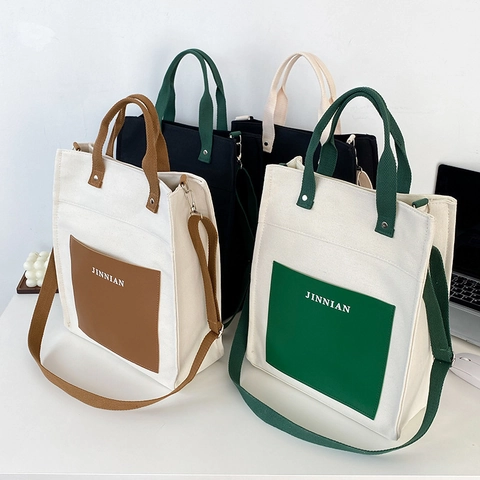 Damen Casual Segeltuch Tragetasche Große Kapazität Farbblock Patchwork Schulter Umhängetasche Für Den Täglichen Weg Handtasche