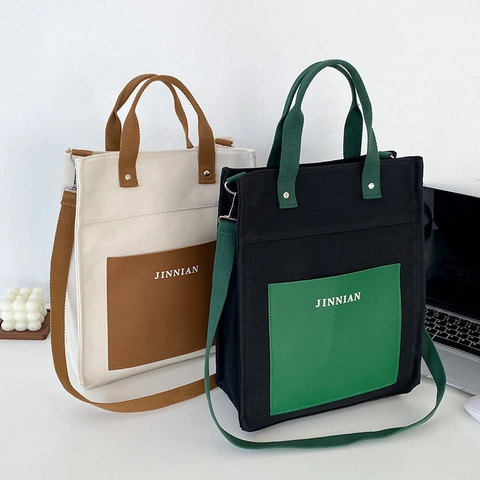 Damen Casual Segeltuch Tragetasche Große Kapazität Farbblock Patchwork Schulter Umhängetasche Für Den Täglichen Weg Handtasche