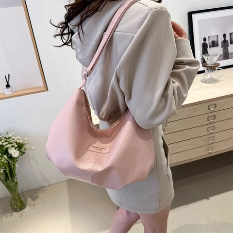 Women Large Capacity PU Leather Hobo Shoulder Bag Solid Color Minimalist Crossbody Tote Bag For Daily Commute