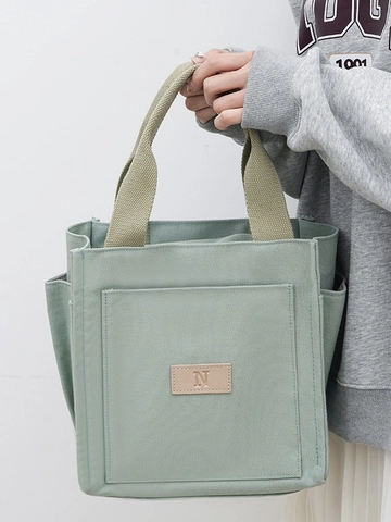 Grand Sac en Toile pour Femmes Multi-Poches Urbain Simple Décontracté Navette Sac à Main Grande Capacité Sac à Déjeuner Fermeture Éclair