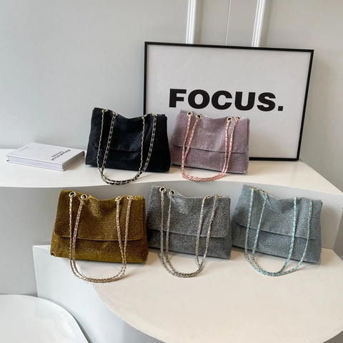 Fashionable Sequin Chain Shoulder Bag For Women Large Capacity Sparkly Sequin Tote Bag Trendy Commuter Handbag Elegant Flap Bag