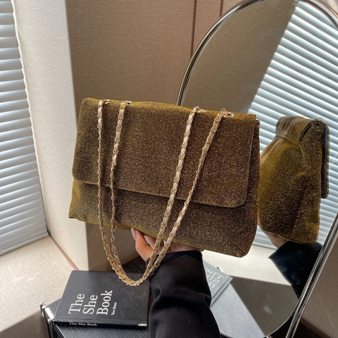 Fashionable Sequin Chain Shoulder Bag For Women Large Capacity Sparkly Sequin Tote Bag Trendy Commuter Handbag Elegant Flap Bag