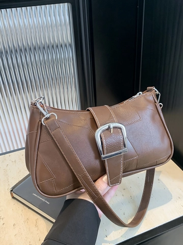 Bolso de Axila de Cuero PU Vintage para Mujer Patchwork Minimalista Bolso de Hombro Baguette Con Hebilla Plateada Grande Street Style
