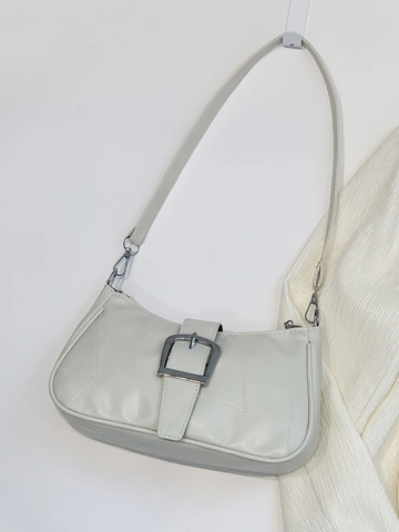 Bolso de Axila de Cuero PU Vintage para Mujer Patchwork Minimalista Bolso de Hombro Baguette Con Hebilla Plateada Grande Street Style