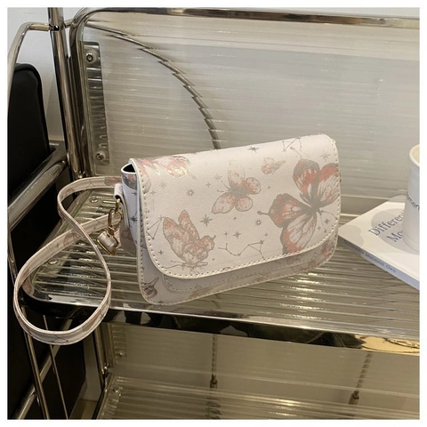 Women Butterfly Print Small Square Bag PU Leather Chain Crossbody Shoulder Bag Star Constellation Elegant Casual Handbag