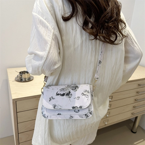 Women Butterfly Print Small Square Bag PU Leather Chain Crossbody Shoulder Bag Star Constellation Elegant Casual Handbag
