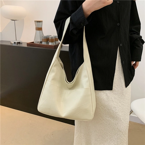 Sac à Épaule en Cuir PU pour Femmes Patchwork Géométrique Cabas Hobo Grande Capacité Mode Déplacement Sac Shopping