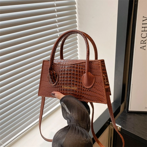 Petit Sac Carré de Mode en Cuir PU Gaufré Crocodile Sac à Bandoulière Tendance avec Poignée Supérieure pour Femme