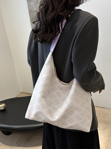 Damen Webstruktur Tragetasche Große Kapazität Freizeit Schultertasche Baumwollgewebe Kontrastriemen Handtasche Hobo Tasche