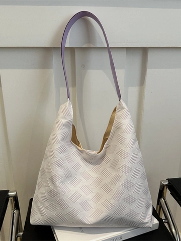 Damen Webstruktur Tragetasche Große Kapazität Freizeit Schultertasche Baumwollgewebe Kontrastriemen Handtasche Hobo Tasche