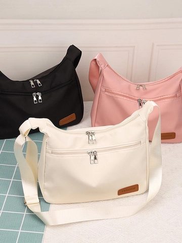 Large Capacity Nylon Shoulder Bag Lightweight Casual Crossbody Bag Multi Zipper Pockets Fashion Minimalist Hobo Bag