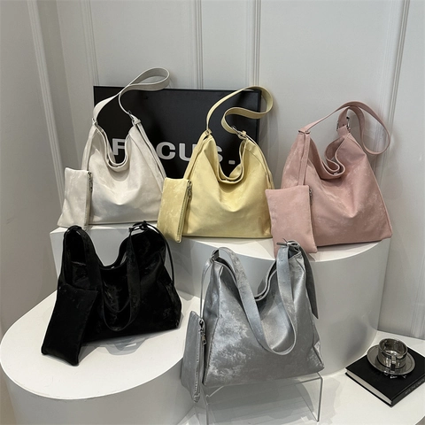 Fashion Women Large Capacity Tote Bag With Small Pouch PU Leather Shoulder Bag For Commuting Wrinkled Texture Hobo Bag