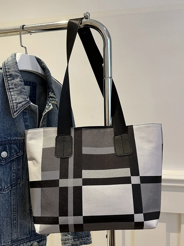 Γυναικεία Τσάντα Tote από Δέρμα PU Μεγάλης Χωρητικότητας Γεωμετρικό Χρωματιστό Καρό Τσάντα Ώμου Casual Καθημερινή