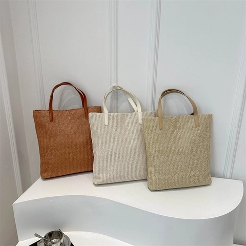 Damen Sommer Gewebte Umhängetasche Minimalistische Stroh Totebag Lässige Strandhandtasche Urlaub Tägliches Einkaufen