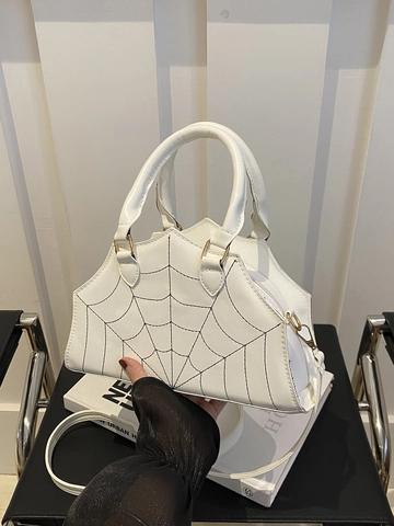 Women Fashion PU Leather Shoulder Bag Unique Spider Web Stitching Large Capacity Tote Gothic Halloween Party Crossbody Bag Purse