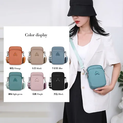 Borsa a Tracolla Mini in Tessuto Oxford da Donna con Cerniera Multistrato Borsa per Cellulare Quadrata Verticale Tinta Unita