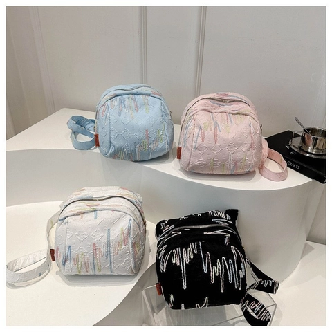 Borsa a Spalla Rotonda in Tela da Donna con Ricamo a Onde Colorate Borsa a Tracolla Trapuntata per Viaggio Quotidiano Moda