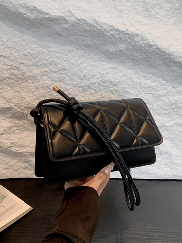Women Quilted PU Leather Underarm Bag Trendy Rhombus Shoulder Bag With Knot Strap Detail Gold Hardware Handbag