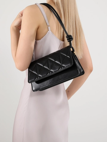 Women Quilted PU Leather Underarm Bag Trendy Rhombus Shoulder Bag With Knot Strap Detail Gold Hardware Handbag