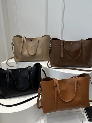 Bolso Tote de Cuero PU de Gran Capacidad para Mujer Moderno Minimalista Color Sólido Bolso de Hombro para Oficina Diario