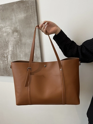 Bolso Tote de Cuero PU de Gran Capacidad para Mujer Moderno Minimalista Color Sólido Bolso de Hombro para Oficina Diario
