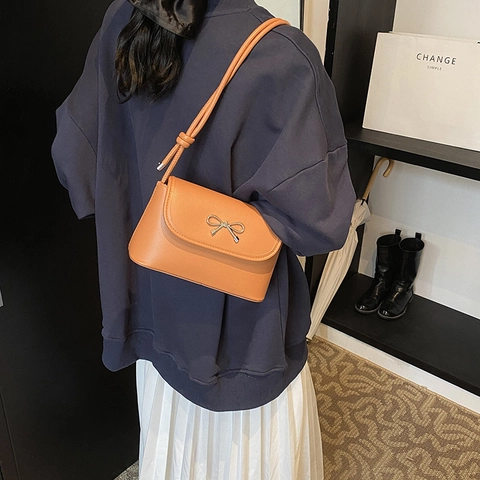 Dames Mode PU Leer Crossbody Tas Casual Effen Kleur Schoudertas Met Elegante Strik En Verstelbare Band