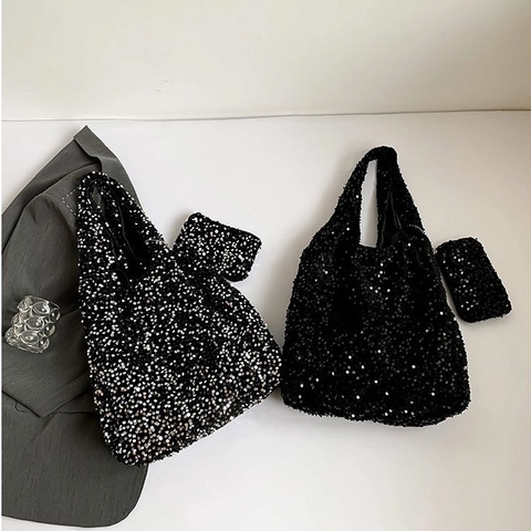 Dames Grote Capaciteit Pailletten Tote Bag Met Kleine Tas Glanzende Schouder Okseltas Y2K Stijl Glitter Handtas Voor Dagelijks Feest