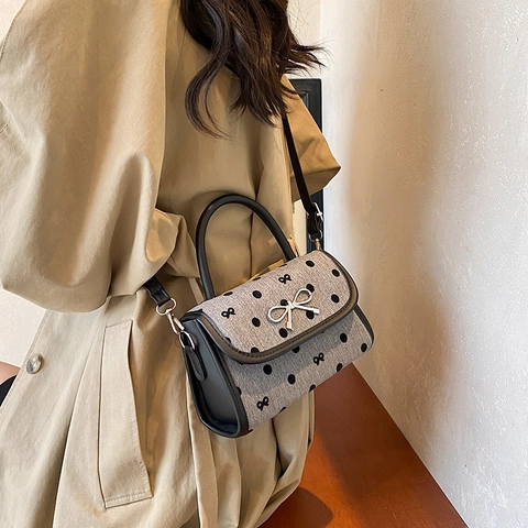Borsa a Tracolla da Donna in Stile Coreano con Fiocco Piccola Borsa Quadrata in Pelle PU e Tessuto Pois Cuore Borsa a Mano