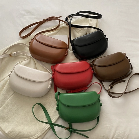 Damen Minimalistische PU Leder Sattel Schultertasche Einfarbig Casual Umhängetasche Für Den Täglichen Weg Zur Arbeit