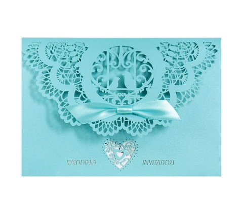 Laser Cut Wedding Invitations Hollow Lace Bird Heart Design With Envelope Inner Sheet Ribbon For Engagement Party Celebration