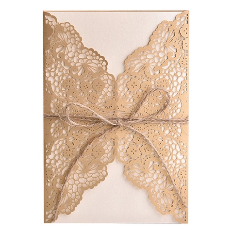 Laser Cut Butterfly Wedding Invitation Pearl Paper Invites With Envelopes And Hemp Rope For Ceremony Party Vintage Card