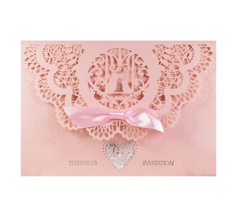 Laser Cut Wedding Invitations Hollow Lace Bird Heart Design With Envelope Inner Sheet Ribbon For Engagement Party Celebration